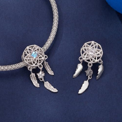 Celestial Bead Charms for Bracelets, Star Moon Dreamcatcher Dangle Charms, Silver Tone Copper, Glass Resin CZ Accents, Charm Beads for Women Jewelry Making, Gift Box Included - color: Star Dreamcatcher Dangle Charm