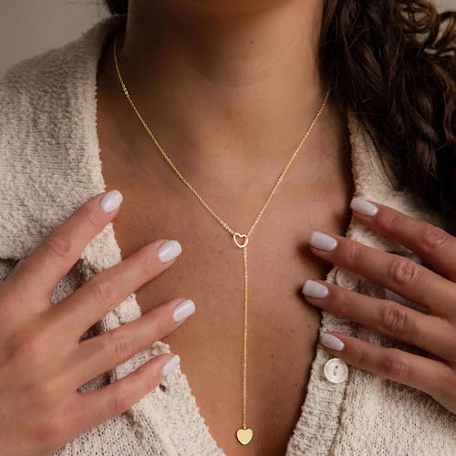 Yoosteel Long 14K-Gold-Plated Necklace for Women,Layered Lariat Necklaces | Dainty Y Drop Necklaces, Western Necklace Stack,Simple Bar Heart Circle Pendant,Prom Choker Chain Jewelry,Trendy Gifts - color: Heart Y-Shaped Necklace
