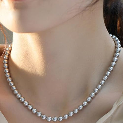 Pearl Necklaces for Women,8mm Pearl Necklace and Earring Bracelet Jewelry Set for Women Men Wedding Birthday Valentine Christmas Day Gifts - color: Grey
