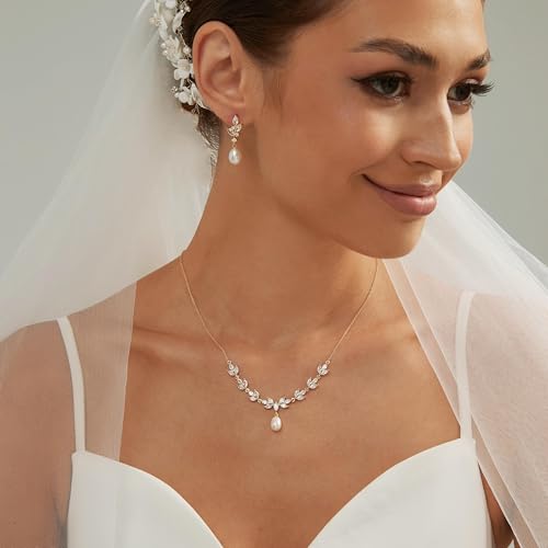 Pearl Earrings for Women, 14k Gold Plated Trendy Diamond Pearl Drop Earrings Hypoallergenic Dainty Bridal Gifts Wedding jewelry for Women - color: Silver-Pearl Style F