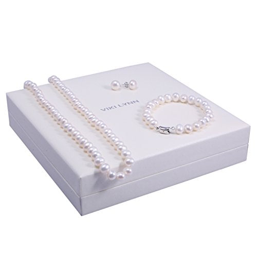 Freshwater Cultured Pearl Necklace Set Includes Stunning Bracelet and Stud Earrings Jewelry for Women Gift for Mother's Day, Anniversary, Birthday, Wedding - size: 22-inch Pearl Jewelry Set