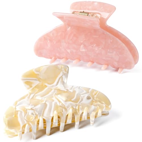 Aileam Acetate Hair Claw Clips for Women,Beige Pink hair clip French Design Strong Hold Non-Slip claw clips for Thick Hair, 2 Pack - color: Beige & Deep Pink