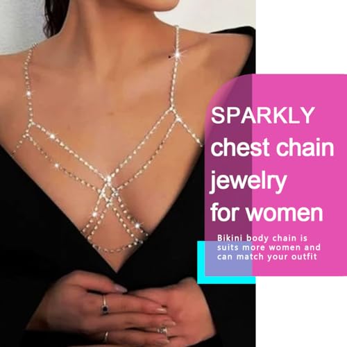 Nicute Rhinestone Body Chain Jewelry Gold Bra Jewelry Bling Plus Size Body Chains for Women - color: Gold