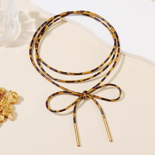 Coiris 6 Pcs Bow Choker Necklace for Women Velvet Gothic Punk Tie Choker Sexy Long Wrap Rope Collar - color: Leopard