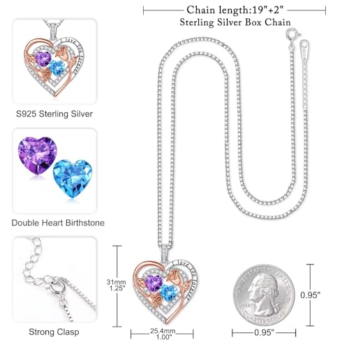 Iefil Birthstone Necklace for Women - Sterling Silver Birthstone Necklace, Anniversary Birthday Gifts for Wife Girlfriend Mom - color: 02-03-Feb-Mar Birthstone