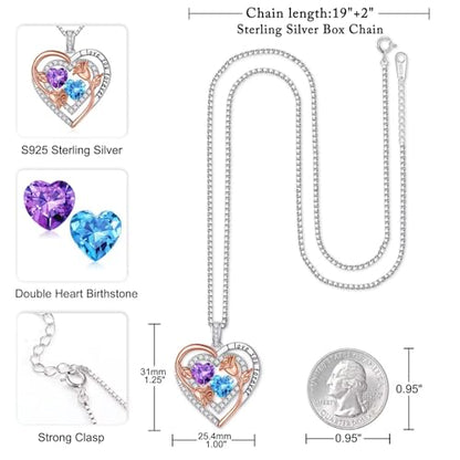 Iefil Birthstone Necklace for Women - Sterling Silver Birthstone Necklace, Anniversary Birthday Gifts for Wife Girlfriend Mom - color: 02-03-Feb-Mar Birthstone