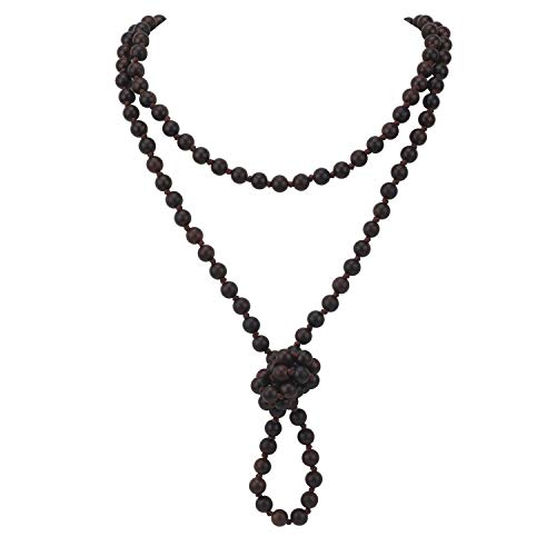 Firstmeet Fashion Natural Round Wood Beads 60'' Long Strand Art Deco Necklace for Women - color: Ebony