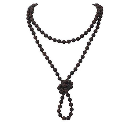 Firstmeet Fashion Natural Round Wood Beads 60'' Long Strand Art Deco Necklace for Women - color: Ebony