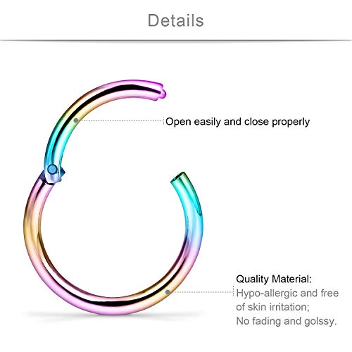SCERRING 18G Stainless Steel Hinged Clicker Segment Septum Nose Lip Ring Hoop Cartilage Tragus Sleeper Earrings Body Piercing Jewelry 6mm 8mm 10mm 6PCS - color: 3 Pairs - Rainbow