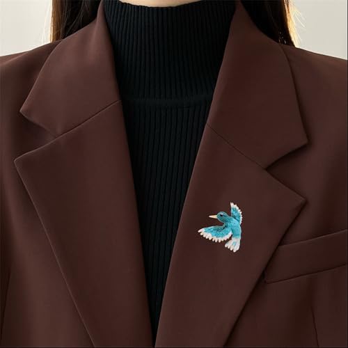 Cute and Fun Enamel Hummingbird Brooch for Women Dainty Unique Animal Bird Quirky Brooches Pin for Blazer Coat Dress Scarf Hat - color: Blue