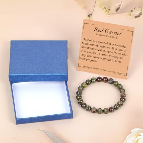LPBeads Handmade Natural Gemstone Stretch Elastic Bracelet Healing Crystal Round Stone Beads Jewelry Gifts for Women Men - color: Dragon Bloodstone, size: 8mm