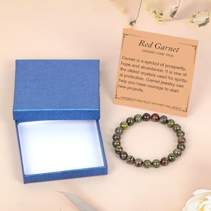 LPBeads Handmade Natural Gemstone Stretch Elastic Bracelet Healing Crystal Round Stone Beads Jewelry Gifts for Women Men - color: Dragon Bloodstone, size: 8mm