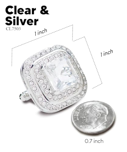 Square Colored Crystal Double Diamond Set Cufflinks - color: Clear/Silver