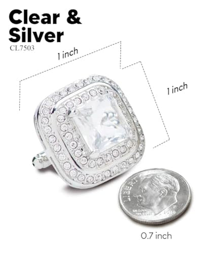 Square Colored Crystal Double Diamond Set Cufflinks - color: Clear/Silver