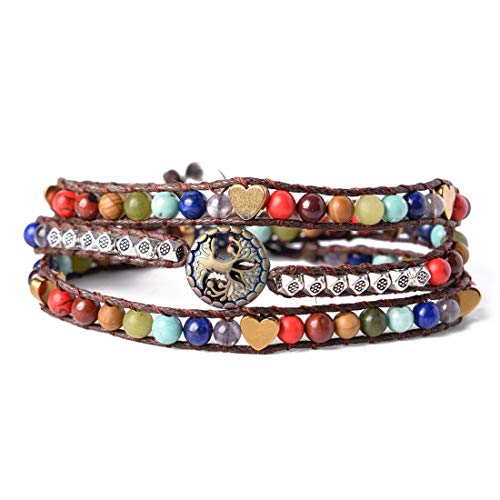 YGLINE Natural Stone Wrap Bracelet for Women Boho Bracelets Healing Crystal Beaded Bracelet Adjustable 3/5 Wraps Bracelet Handmade Birthday Gifts for Women - color: tree life