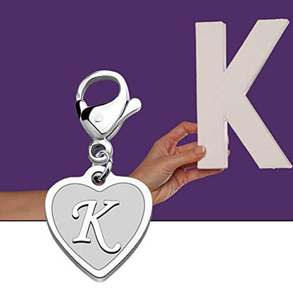 FAADBUK Initial Letter A-Z Alphabet Heart Charms for Jewelry Bracelet Keychain Necklace Initial Stainless steel Clasp Clip on Charm - color: intial K