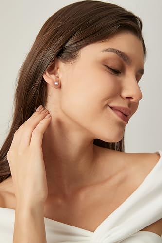EAMTI Pearl Earrings for Women Trendy 18K Gold Plated Sterling Silver Freshwater Cultured Pearl Stud Earrings Hypoallergenic 5.5-9.5MM - color: Pink-purple, size: 5-6mm