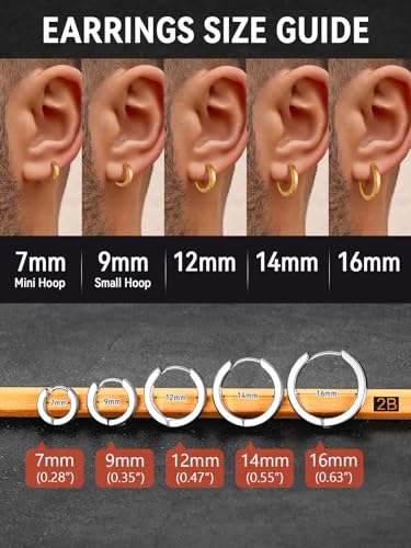 FaithHeart Stainless Steel Black/Silver/Gold Huggie Hoop Earrings for Men | Hypoallergenic Small Hoop Earrings Lightweight Sleeper Earrings Waterproof Cartilage Piercing Jewelry Gift 8-16mm - color: Gold-Flat, size: Diameter 12mm