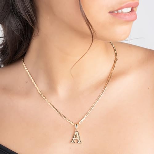 Barzel 18K Gold Plated Initial Necklace with Diamond Cut Initial, Waterproof, High Polish Finish, Made in Brazil - style: K