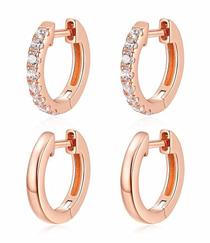 14K Gold Plated Hoop Earrings for Women with 925 Sterling Silver Post, Lightweight Small Hoop Earrings 15mm/20mm Huggie Hoop Earrings - color: 2 Pcs - 14K Rose Gold Plated, size: 20MM