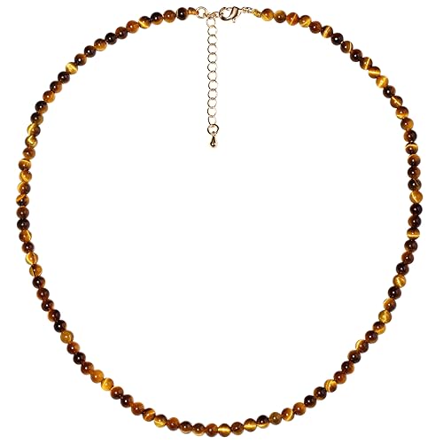 Simple 4mm Gemstones and Crystals Choker Necklace Unisex 16"-18" | Necklaces for Women Men, Adjustable, 40-45 cm Chain Length, Handmade, Spiritual Gemstones, Positive Energy, Daily Wear - style: Tiger's eye