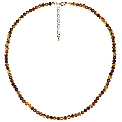 Simple 4mm Gemstones and Crystals Choker Necklace Unisex 16"-18" | Necklaces for Women Men, Adjustable, 40-45 cm Chain Length, Handmade, Spiritual Gemstones, Positive Energy, Daily Wear - style: Tiger's eye