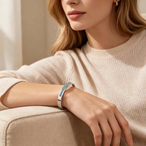 Sliver Plated Bracelets fow Women Stainless Steel Blue Oil-Drip Bangle Soft, Chip-Resistant Feminine Shine