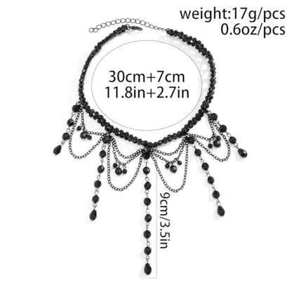 Chargances Vintage Crystal Beaded Long Pendant Necklace 90s Victorian Black Lace Choker Charm Layered Chain Necklace Jewelry for Women(Style 4)