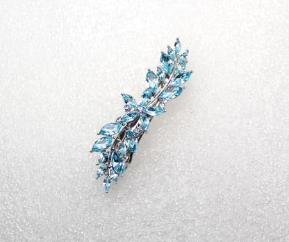 Faship Aqua Rhinestone Crystal Small Floral Hair Barrette Clip - color: Aqua