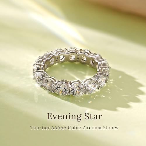 4mm 925 Sterling Silver Rings Gold Engagement Wedding Band Eternity Cubic Zirconia Round Simulated Diamond Stackable Ring for Women - color: Silver
