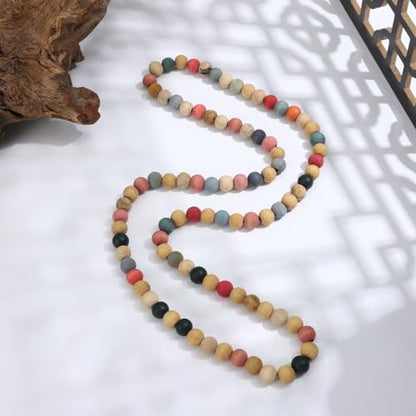 COLORFUL BLING 8MM Natural Wood Bead Necklace Africa Wooden Chain Statement Unisex Chunky Strand Necklaces Hip Hop Jewelry - color: mix