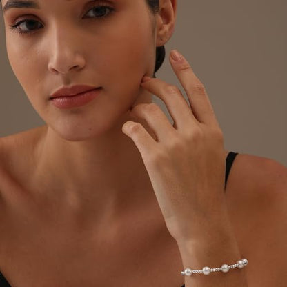 LeCalla 925 Sterling Silver Sliding Bolo Bracelet | Adjustable Beaded Tennis Bracelets for Women | Adjustable Slider Bolo Bracelets Gifts for Her - color: Simulated Pearl Beaded Bolo