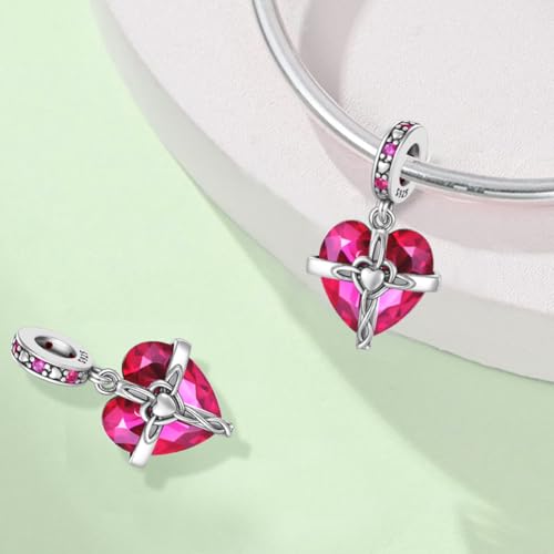Birthstone Charm, 925 Sterling Silve Heart Dangle Charms for Pandora Bracelets, Ladies Birthday Gift - style: G-July