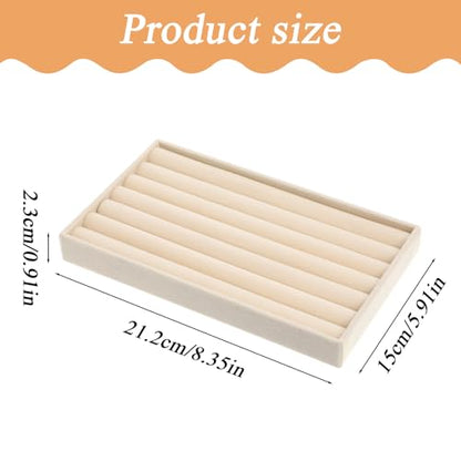 Velvet Ring Box, Earring Holder Organizer Display Tray, Jewelry Rings Earring Tray Display Holder Organizer for Vendors 8.35 x 5.91 x 0.91 Inches Rings Storage Box (7 Slots, Beige)