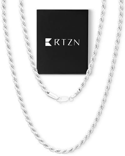 RTZN® Gold Rope Chain for Men – 3mm, 4mm Mens Rope Chain – Premium Stainless Steel Necklace for Men & Boys – Non-Tarnish & Waterproof Black, Silver, Gold Mens Chain Necklaces – 18/20/22/24/26" Inches - color: 3mm Silver, size: 18" Inches