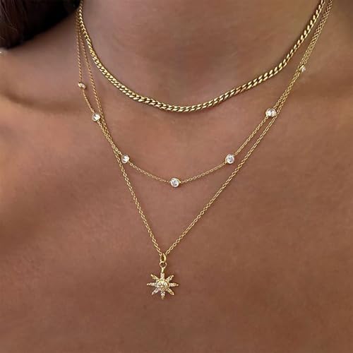 XIXINI Layered Necklaces for Women, Dainty Gold Necklace Stack 14k Gold Plated Layering Pendant Necklace Set Simple Statement Gold Necklaces for Women Trendy Fashion Waterproof Gold Jewelry - color: Gold-Set 4