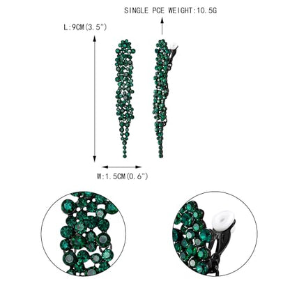 EVER FAITH Rhinestone Crystal Art Deco Statement Clip-on Earring, Wedding Prom Long Chandelier Dangle Earrings for Women - color: Green Black-Tone