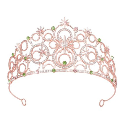 Crystal Crowns for Women, Crystal Bubble TiaraBride Royal Queen Headband Princess Headpieces for Women Bridal Wedding Prom Birthday Party Crowns - color: Rose Gold Pink Green