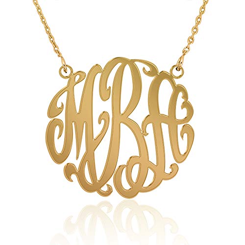 JOELLE Monogram Necklace Sterling Silver Custom Any Initial Name Necklace for Women - color: 18K Gold Plated Silver