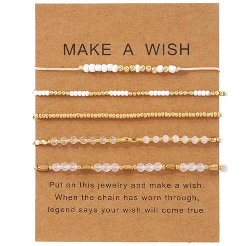 5Pcs Stack Gold Plated Ball Beaded Bracelets Set for Women, Boho Handmade Colorful Glass Pearl Stretch Accessories Jewelry, Summer Beach Daily Wear Holiday Friendship Gift - color: White Gold