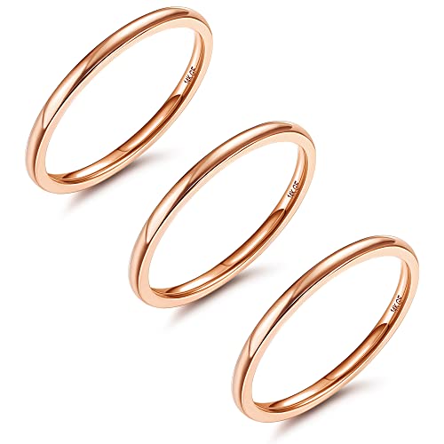 LOYALLOOK 1.5mm Silver Rings for Women Non Tarnish Stainless Steel Rings | Thin Stackable Band Rings Plain Knuckle Rings Thumb Pinky Midi Stacking Rings - color: Rose Gold Tone