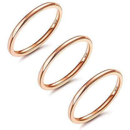 LOYALLOOK 1.5mm Silver Rings for Women Non Tarnish Stainless Steel Rings | Thin Stackable Band Rings Plain Knuckle Rings Thumb Pinky Midi Stacking Rings - color: Rose Gold Tone