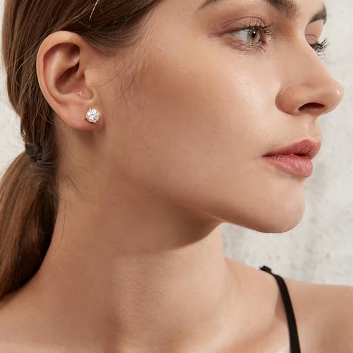 Sparkling 925 Sterling Silver Round Cut 5A+ Cubic Zirconia CZ Stud Earrings Hypoallergenic Earrings for Women/Men 4MM-8MM - color: C: yellow, size: 4mm