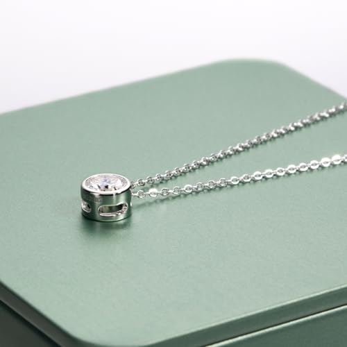 Moissanite Necklaces, 925 Sterling Silver Pendant Necklace for Women Men - style: Round Cut