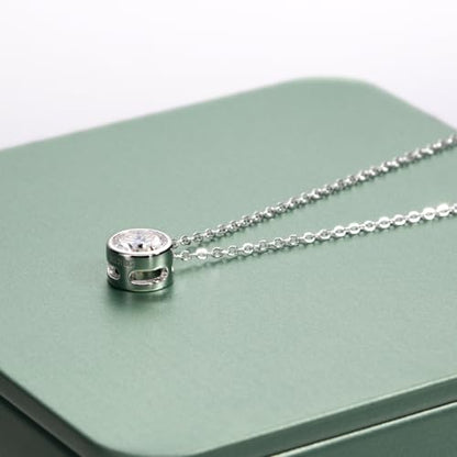 Moissanite Necklaces, 925 Sterling Silver Pendant Necklace for Women Men - style: Round Cut