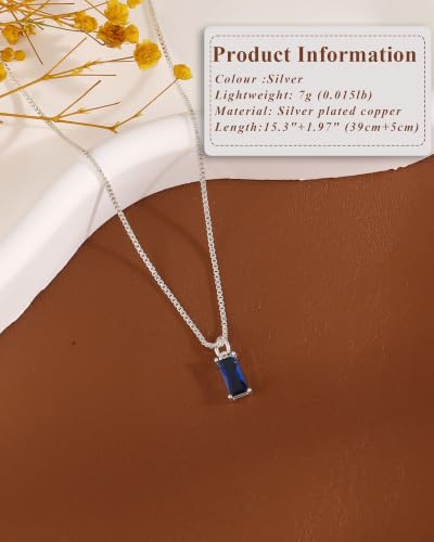 FUNEIA Diamond Necklaces for Women 14K Gold Plated Emerald Birthstone Necklace for Women Mothers Dainty Gold Necklace Blue Green Cubic Zirconia Pendant Necklace Birthday Gifts for Women Jewelry - color: 09. September(Sapphire)-Silver