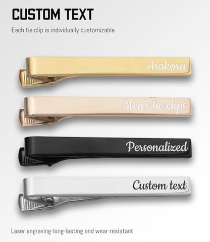 Personalized Tie Clips for Men, Custom 4-Pack Tie Bars Set with Engraved Name, Includes Tie Pins and Gift Box – Ideal for Father’s Day, Groomsmen, Graduation