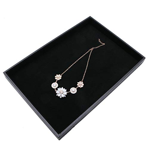 Velvet Jewelry Tray for Drawers Black Jewelrys Display Tray Stackable Jewelry Organizer Trays for Necklace Bracelet Ring Watch (1, Black) - color: Black