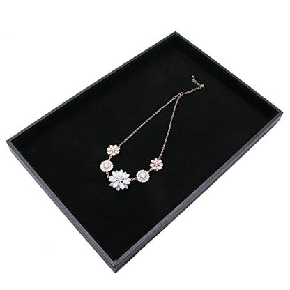 Velvet Jewelry Tray for Drawers Black Jewelrys Display Tray Stackable Jewelry Organizer Trays for Necklace Bracelet Ring Watch (1, Black) - color: Black