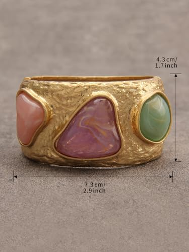Gold Cuff Bracelet for Women Chunky Bracelet Statement Bracelet | Chunky Bangle Bracelets for Women Silver Beaded Open Bangle Stackable Stretch Bead Bracelet Boho Jewelry Gift for Wife Couple - style: Colorful Stone Bracelets